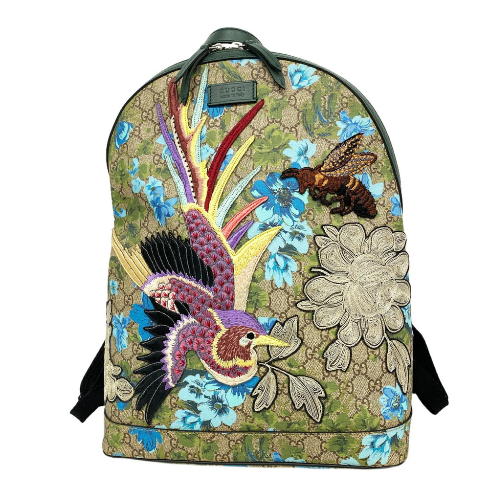 Gucci GG Supreme Bird Embroidery Backpack, 419584, Beige Multicolor, Women's,...